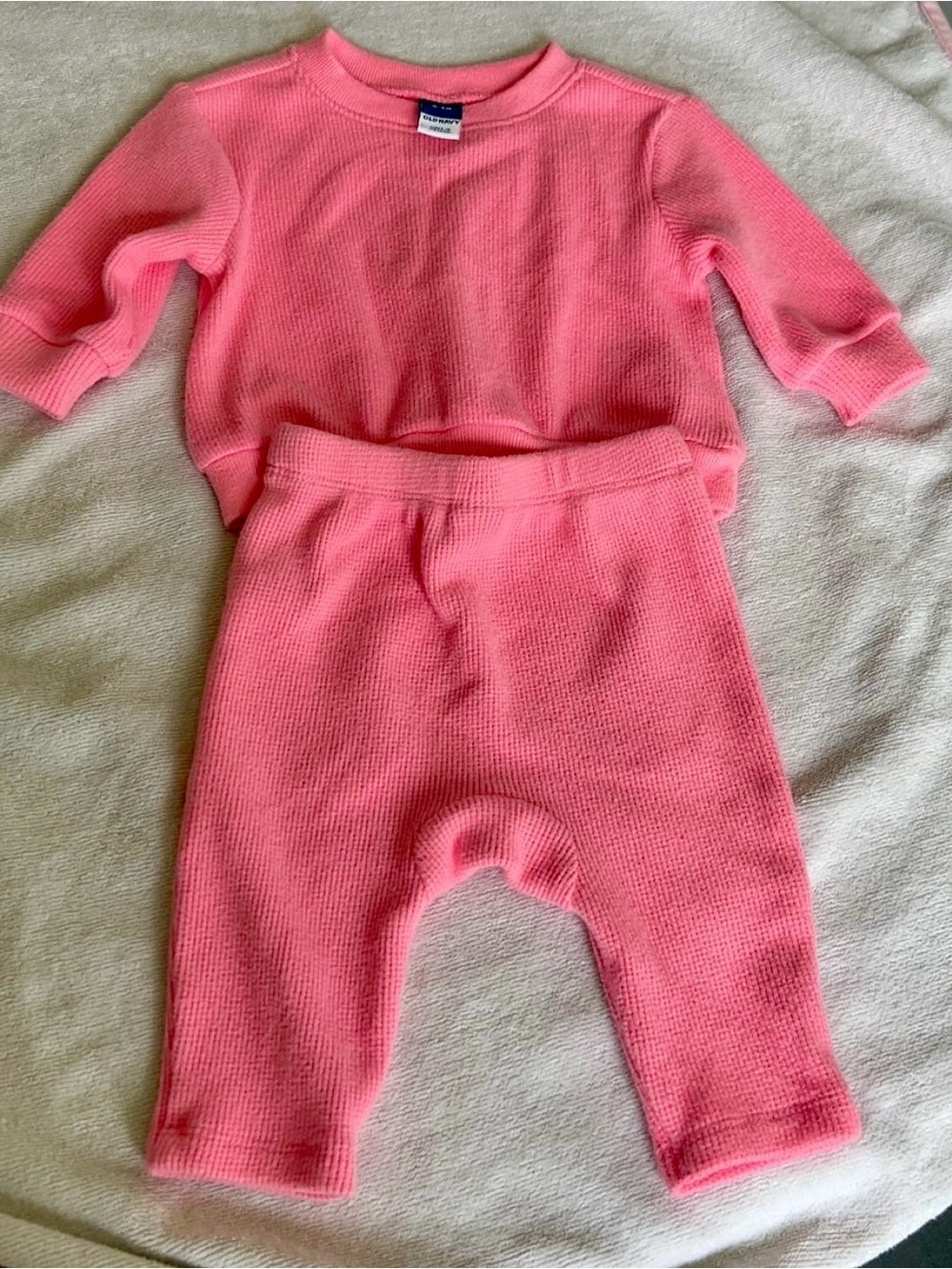 Old Navy Pink Baby Waffle Knit One-Piece Set